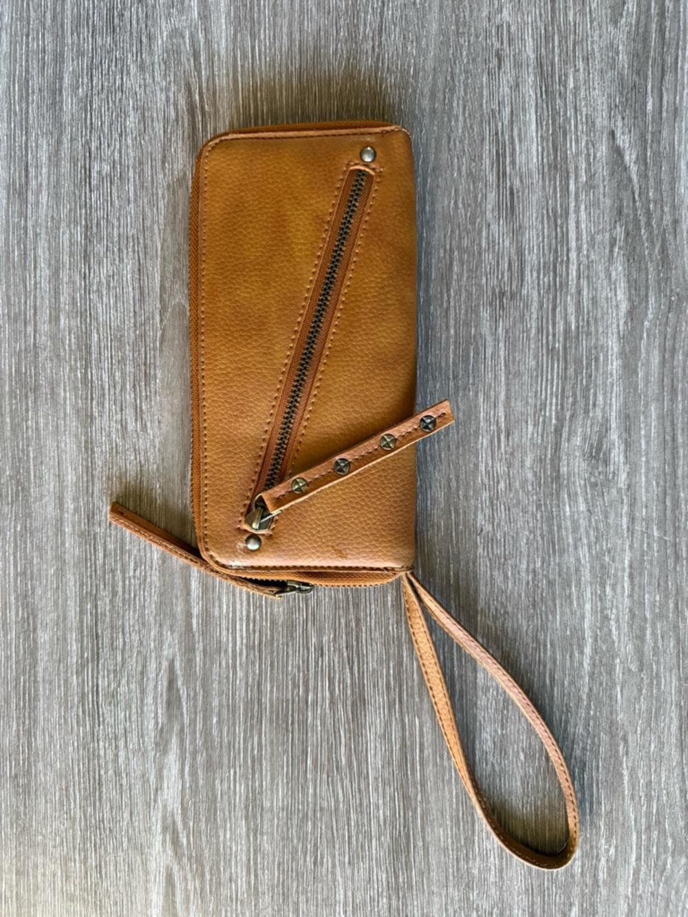 Free People Tan Leather Wristlet Clutch